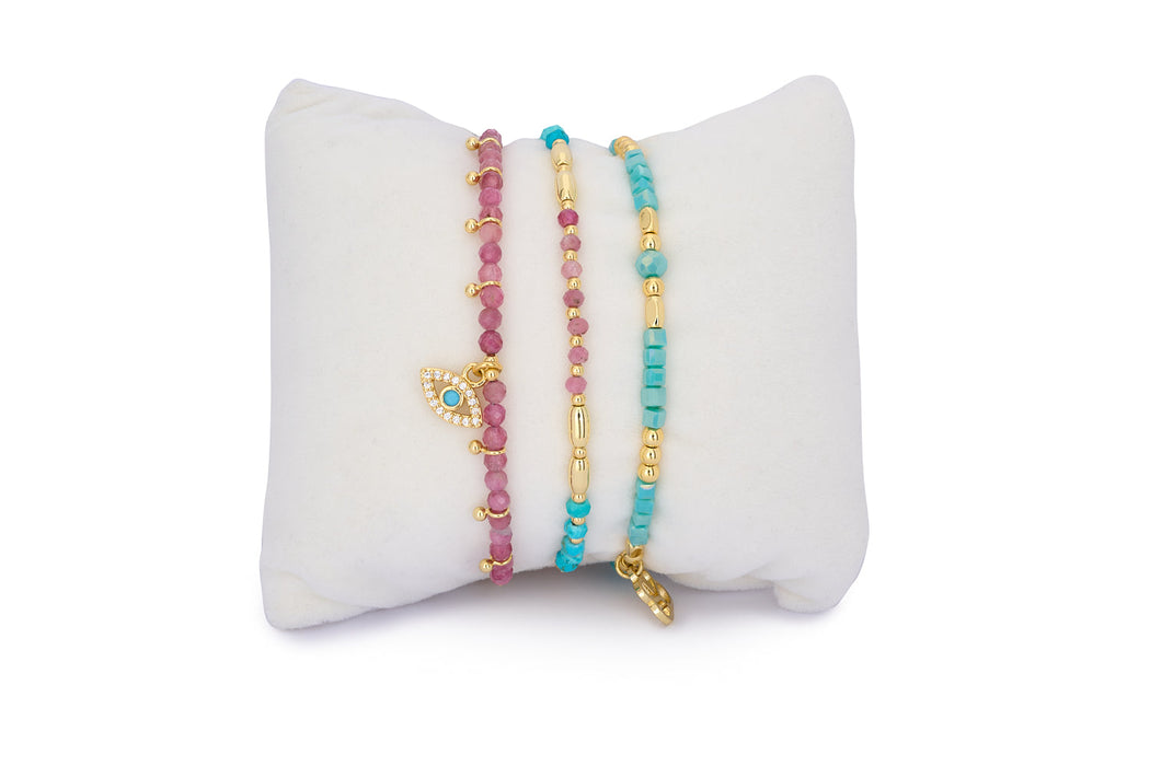 Santa Cruz Turquoise & Pink Tourmaline Gold Stacking Bracelet