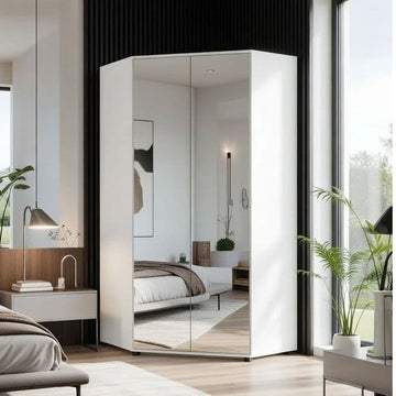 Amos Mann Full Mirrored and White 2 Door Corner Wardrobe