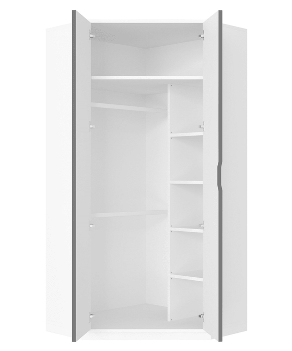 Full Mirrored and White 2-Door Corner Wardrobe