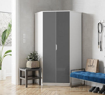 Amos Mann High Gloss Grey And White Corner Wardrobe