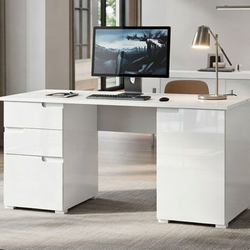 Amos Mann Large White Gloss Computer Desk S15