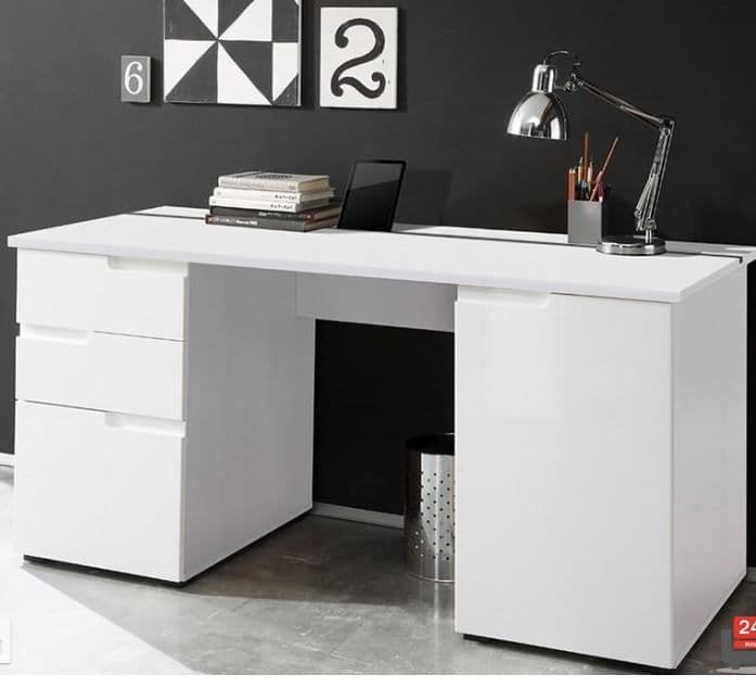 Large White Gloss Computer Desk S15