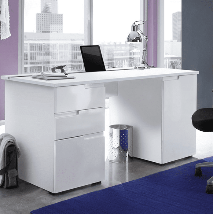 Large White Gloss Computer Desk S15