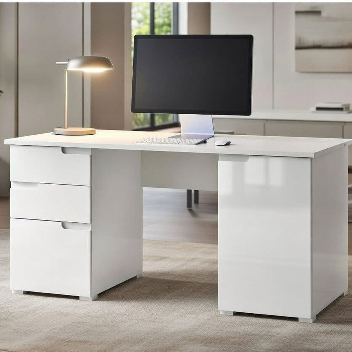 Large White Gloss Computer Desk S15