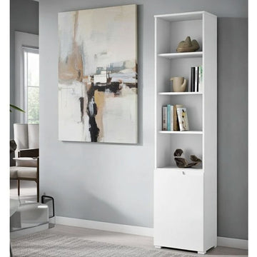 Amos Mann Tall Narrow Bookcase with White Gloss Door S12