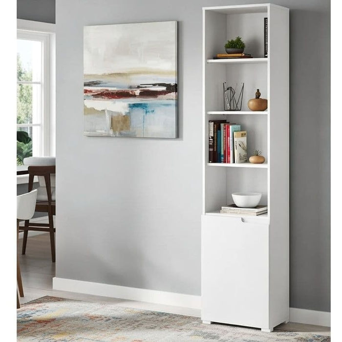 Santino Tall Narrow Bookcase with White Gloss Door S12