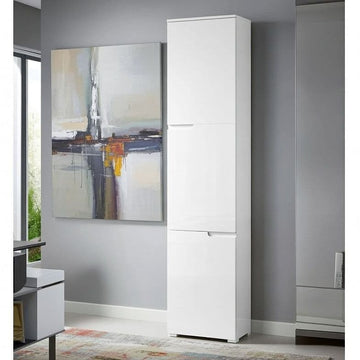 Amos Mann Tall Narrow Bookcase with White Gloss Doors S13