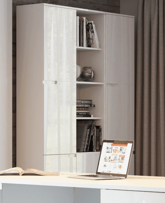 Tall Narrow Bookcase with White Gloss Doors S13