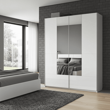 Amos Mann White Gloss Slding Door Wardrobe With Mirrored Door S30