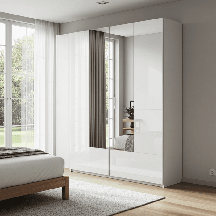 Santino White Gloss Slding Door Wardrobe With Mirrored Door S30