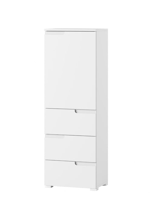 White Gloss Slim Tallboy Storage Unit with Cupboard and Drawers S11