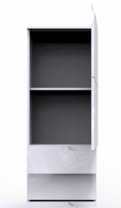White Gloss Slim Tallboy Storage Unit with Cupboard and Drawers S11