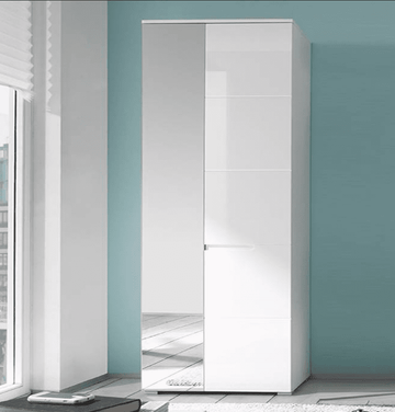 Amos Mann White Gloss Slim Wardrobe with Mirrored Door S22