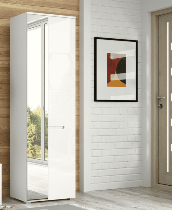 Santino White Gloss Slim Wardrobe with Mirrored Door S22