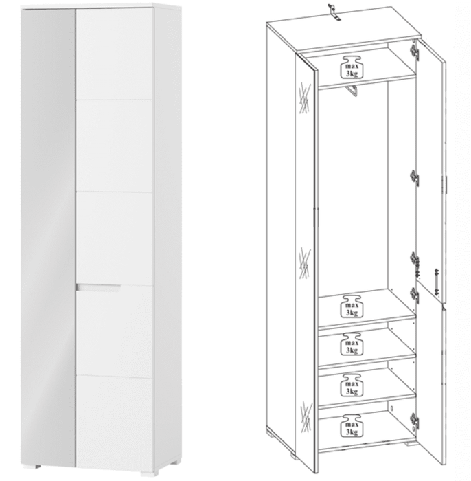 Santino White Gloss Slim Wardrobe with Mirrored Door S22