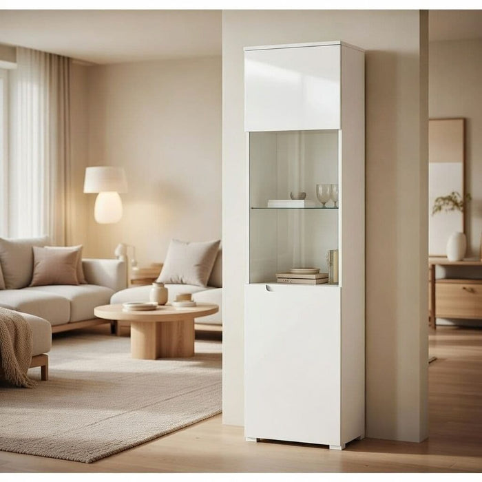 White Gloss Tall 1 Glass Door Display Unit S25