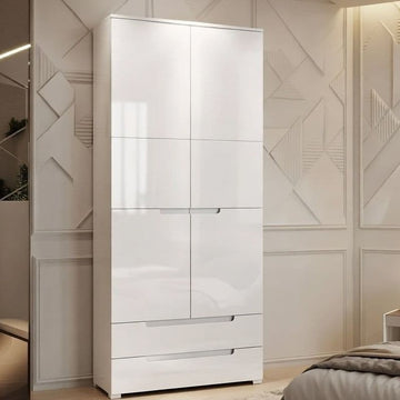 Amos Mann White High Gloss 2 Door 2 Drawer Wardrobe S28