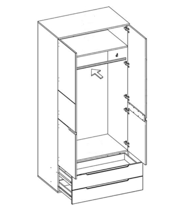 Santino White High Gloss 2 Door 2 Drawer Wardrobe S28