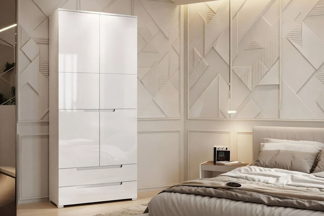 Santino White High Gloss 2 Door 2 Drawer Wardrobe S28