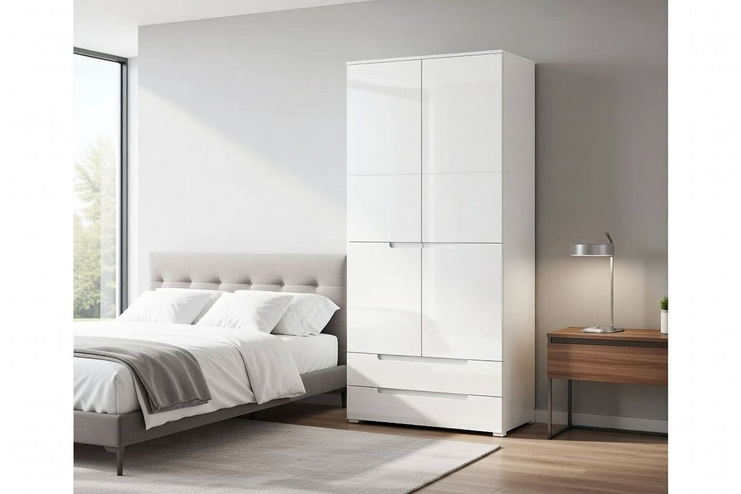 Santino White High Gloss 2 Door 2 Drawer Wardrobe S28