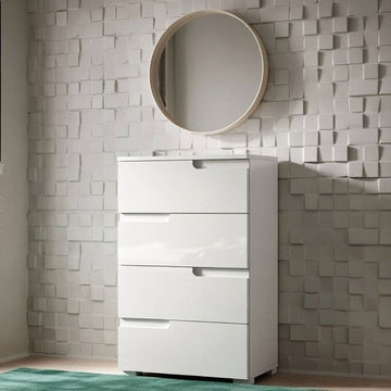 Amos Mann White High Gloss Narrow Chest of Drawers S2