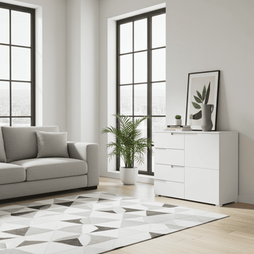 Amos Mann White High Gloss Narrow Sideboard S5