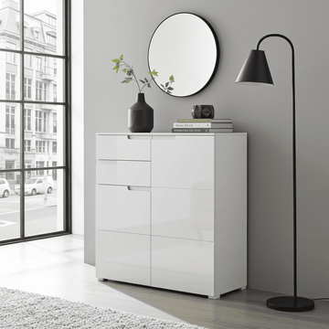 Amos Mann White High Gloss Tall 2 Door Sideboard S7