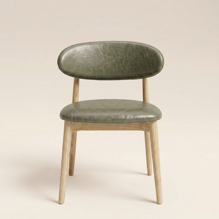 Scandi Green Faux Leather Oak Dining Chair - Due 16th October