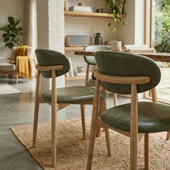 Acre & Artisan Scandi Green Faux Leather Oak Dining Chair