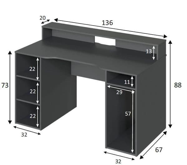 Dark Grey Gaming Desk With Hutch