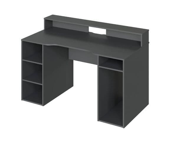 Dark Grey Gaming Desk With Hutch