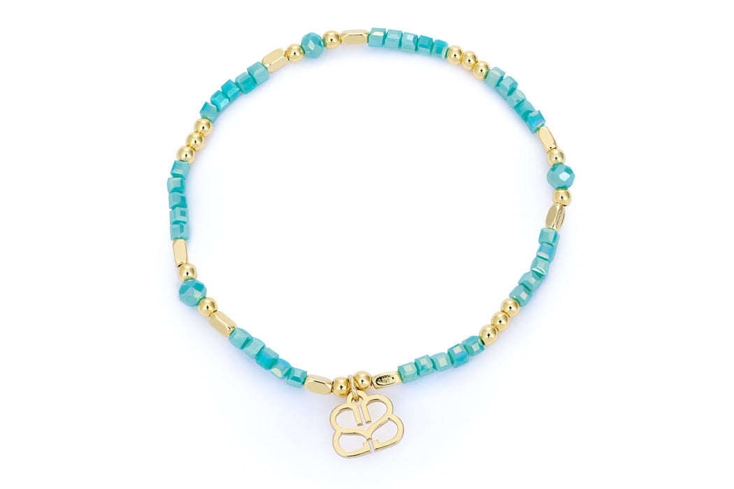 Seraphina Gold & Turquoise Stretch Bead Bracelet