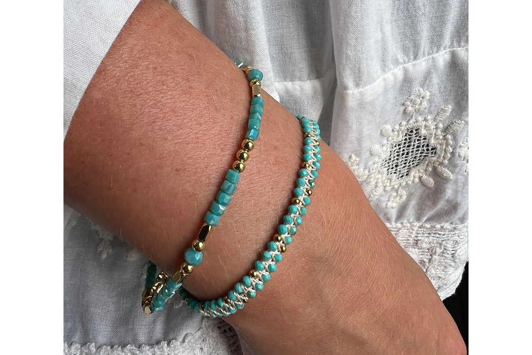 Seraphina Gold & Turquoise Stretch Bead Bracelet