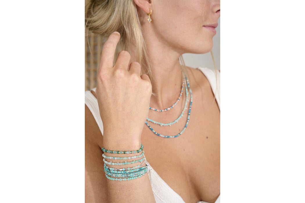 Seraphina Silver & Aqua Stretch Bead Bracelet