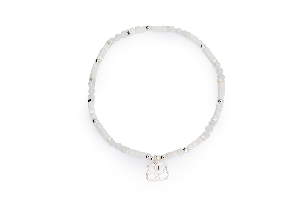 Seraphina White & Silver Stretch Bead Bracelet