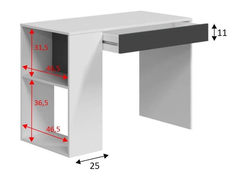 Grey and White Desk with Drawer and Shelves