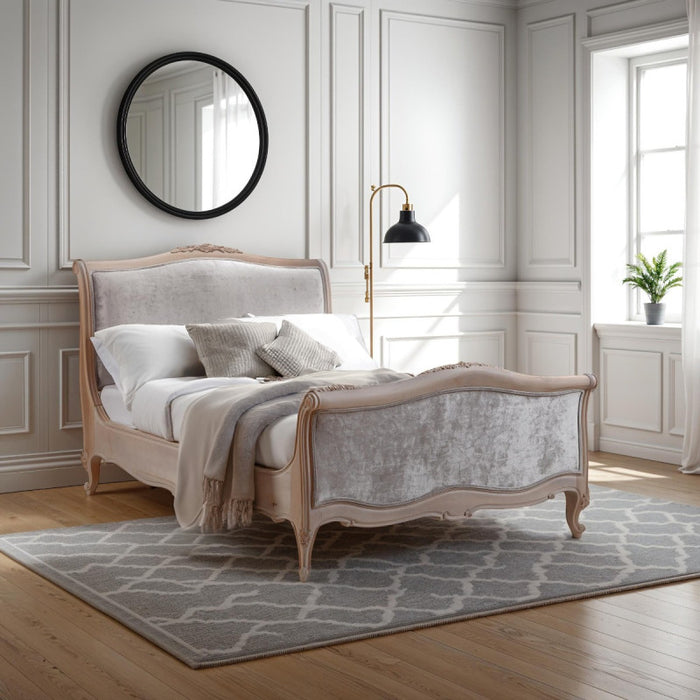Silver Grey Velvet French Style Bed