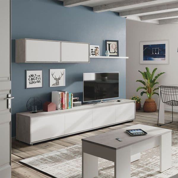 Simons Concrete Grey And White TV Entertainment Cabinet