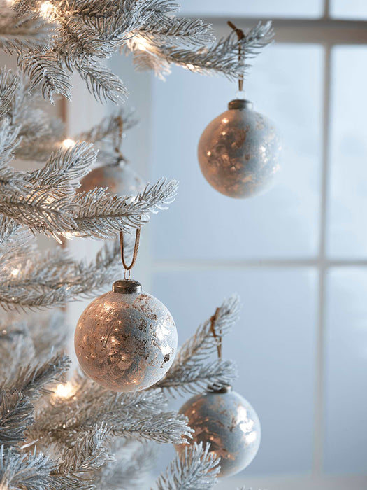 Six Copper Flocked Baubles