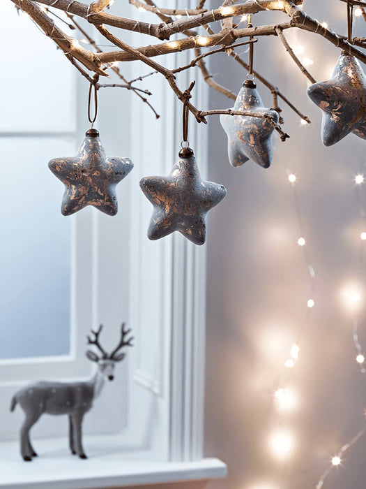 Six Flocked Copper Stars