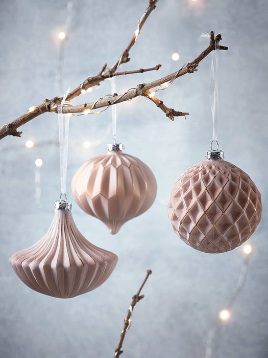 Six Vintage Style Glass Baubles - Blush