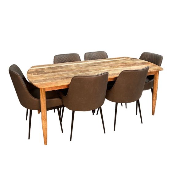 Acre & Artisan Scandi Mango 190Cm Dining Table 6 Henley Faux Leather Dining Chairs