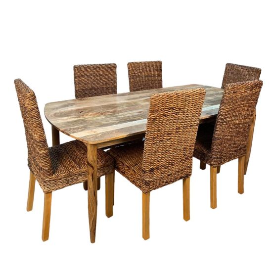 Acre & Artisan Scandi Mango 190Cm Dining Table 6 Rattan Dining Chairs