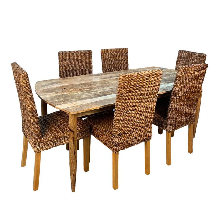 Scandi Mango 190cm Dining Table & 6 Rattan Dining Chairs 3 Styles - In Stock