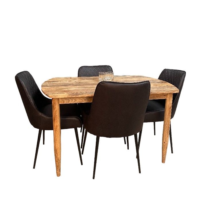 Scandi Mango 130cm Dining Table & 4 Henley Faux Leather Dining Chairs 4 Colours - In Stock