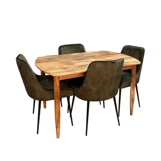 Acre & Artisan Scandi Mango 130Cm Dining Table 4 Henley Velvet Dining Chairs