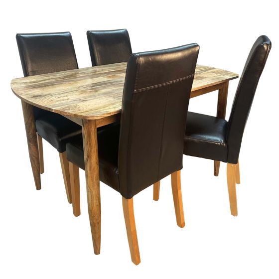 Acre & Artisan Scandi Mango 130Cm Dining Table 4 Leather Barcelona Dining Chairs