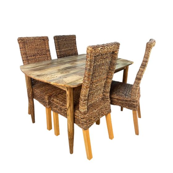 Acre & Artisan Scandi Mango 130Cm Dining Table 4 Rattan Dining Chairs