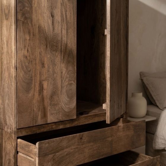 Acre & Artisan Oak Scandi Mango 2 Drawer Wardrobe