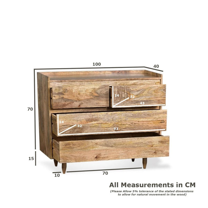 Scandi Mango 100cm 4 Drawer Chest - In Stock